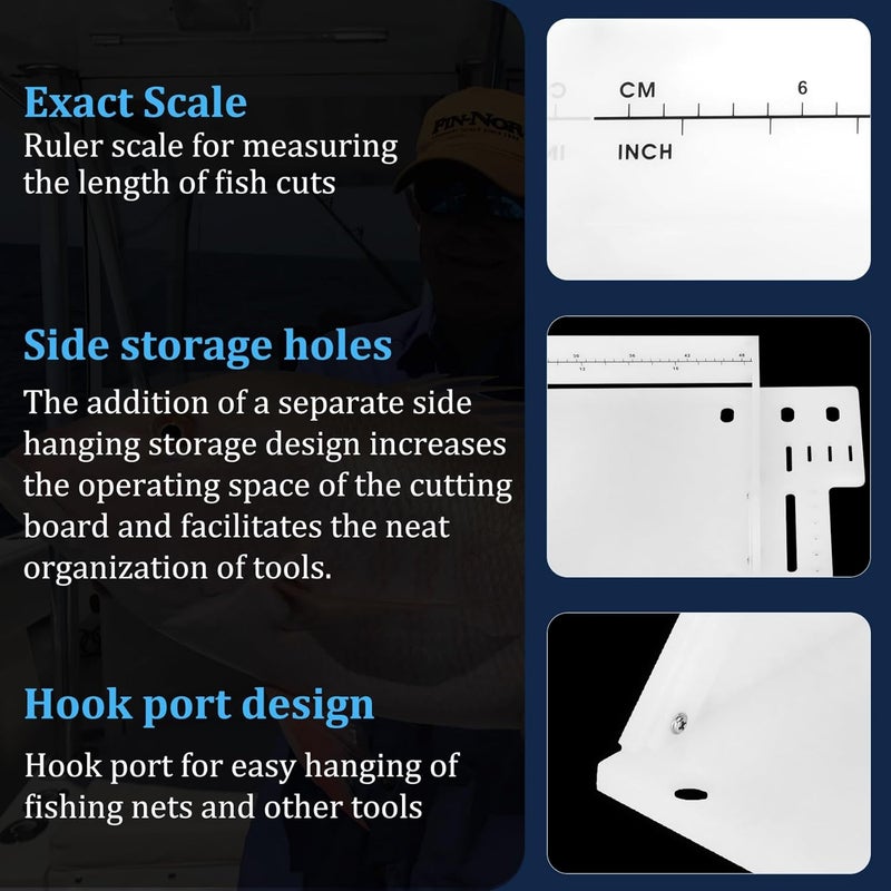Anrain Boat Cutting Board 25.1" x 13", Bait Board/Fillet Table with Separate Tool Slots, 360° Adjustable Fishing Fillet Table, Extended Boat Fish Cleaning Table with Scale(Fish pad +2 fish hooks) - Image 4